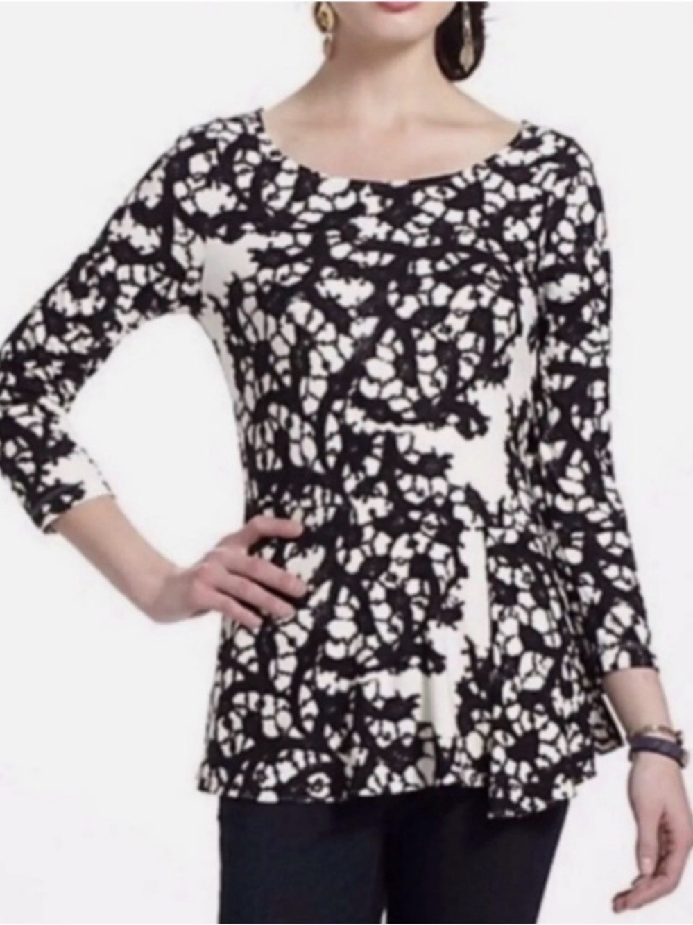 Anthropologie Leifsdottir Black White Printed Peplum Top Medium